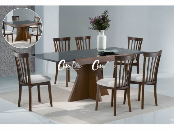 Conjunto Mesa de Jantar Extensivel Elastica Lolita 1.25 ou 1.85 x 0.85 Retangular com 06 Cadeiras Lolita
